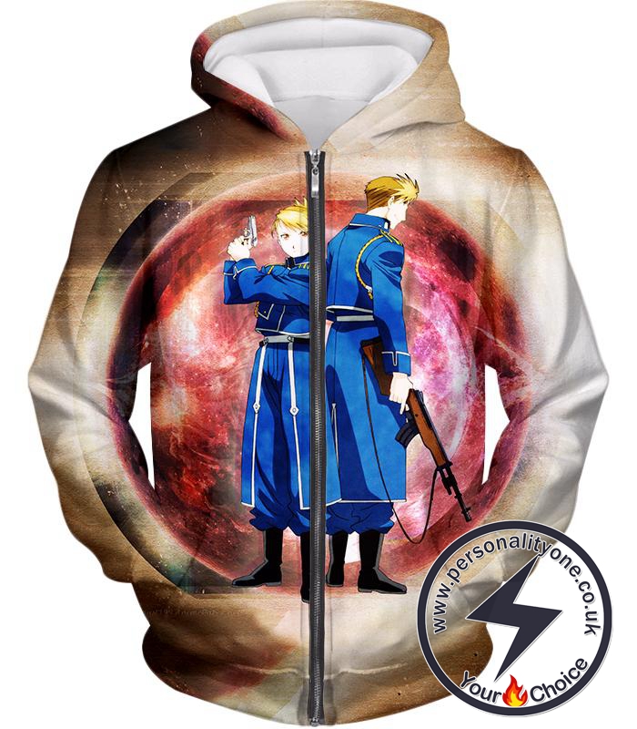 Fullmetal Alchemist Super Cool Military Personnel Riza Hawkeye x Jean Havoc Awesome Anime Zip Up Hoodie